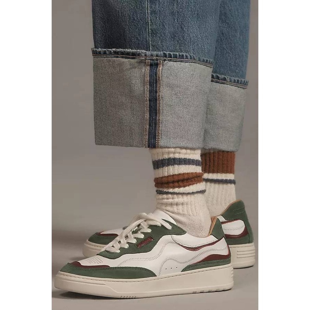 ALOHAS Low Top Sneakers size 8 Green Suede White Leather Burgundy Retro